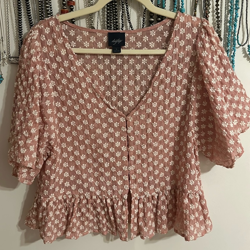 Never wore this. Like a rusty pink. A little see through.